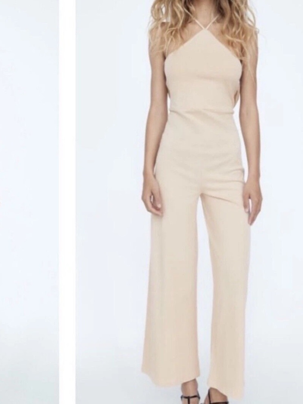 Zara Cream Wide-Leg Jumpsuit with Crisscross Straps